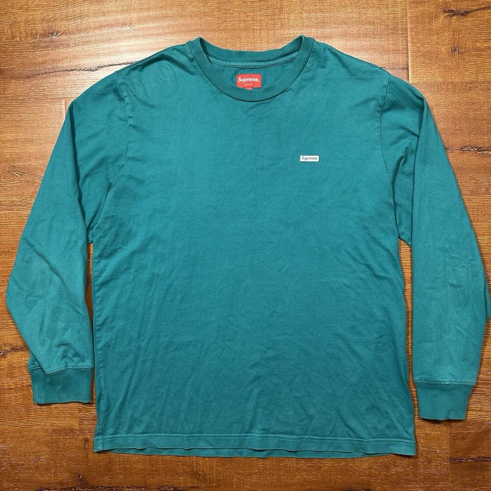 Supreme Long Sleeve T Shirt Mens L Green Silver Box Logo Crew neck Streetwear